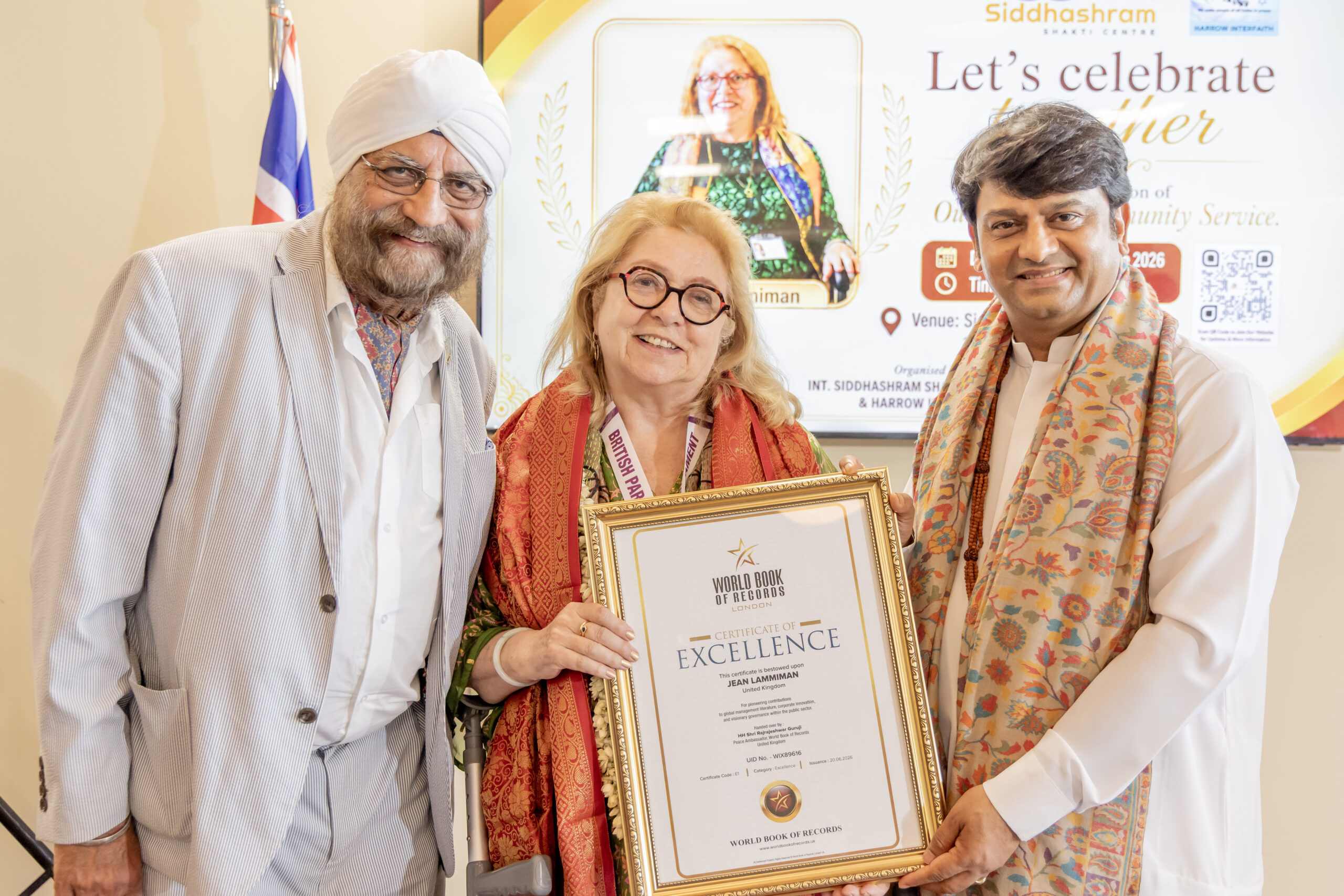 Jean Lammiman honoured by World Book of Records for Three Decades of Distinguished Public Service