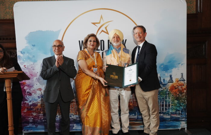 Dr. Zora Singh honoured at World Book of Records 10th Summit and Award Ceremony at UK Parliament