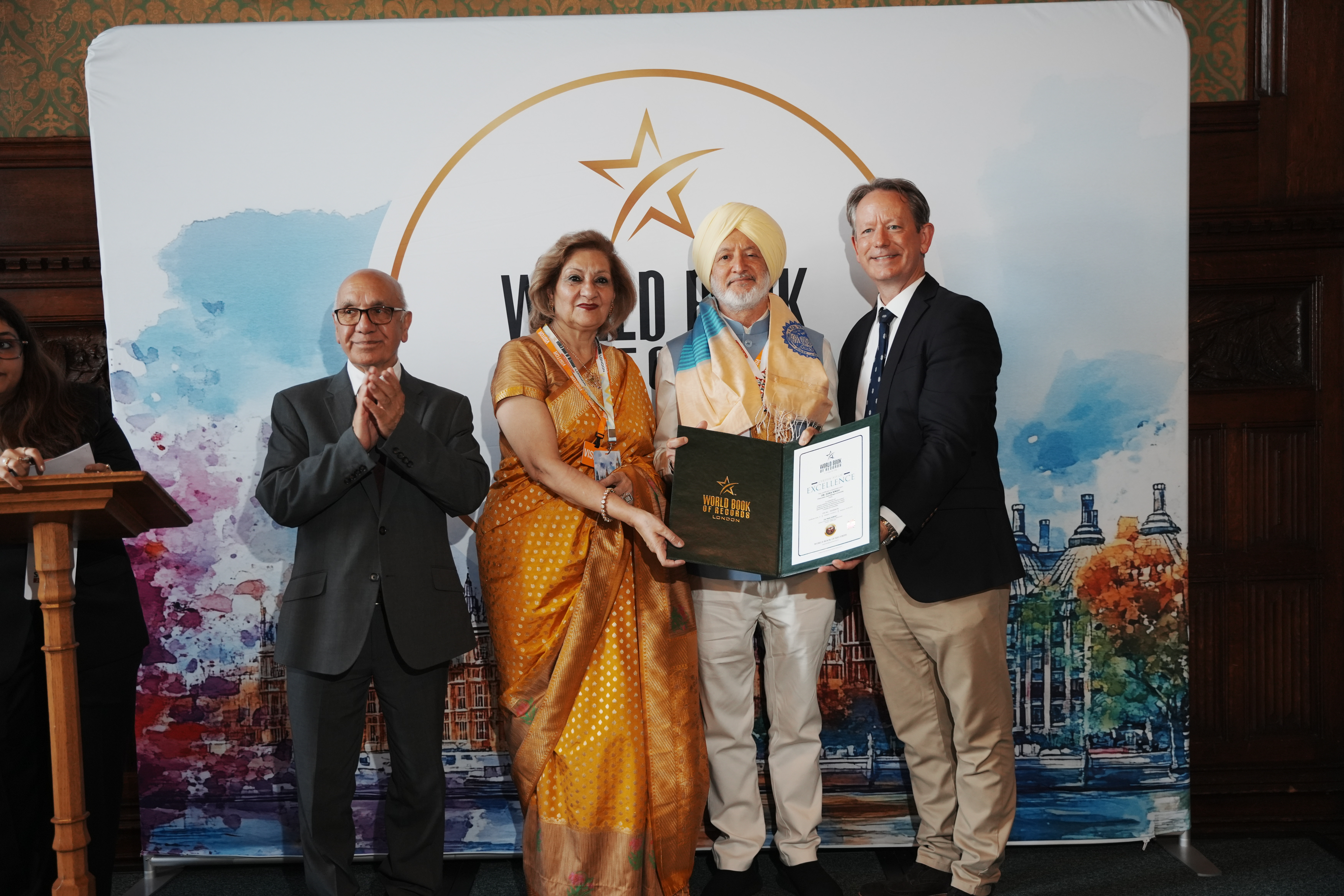 Dr. Zora Singh honoured at World Book of Records 10th Summit and Award Ceremony at UK Parliament