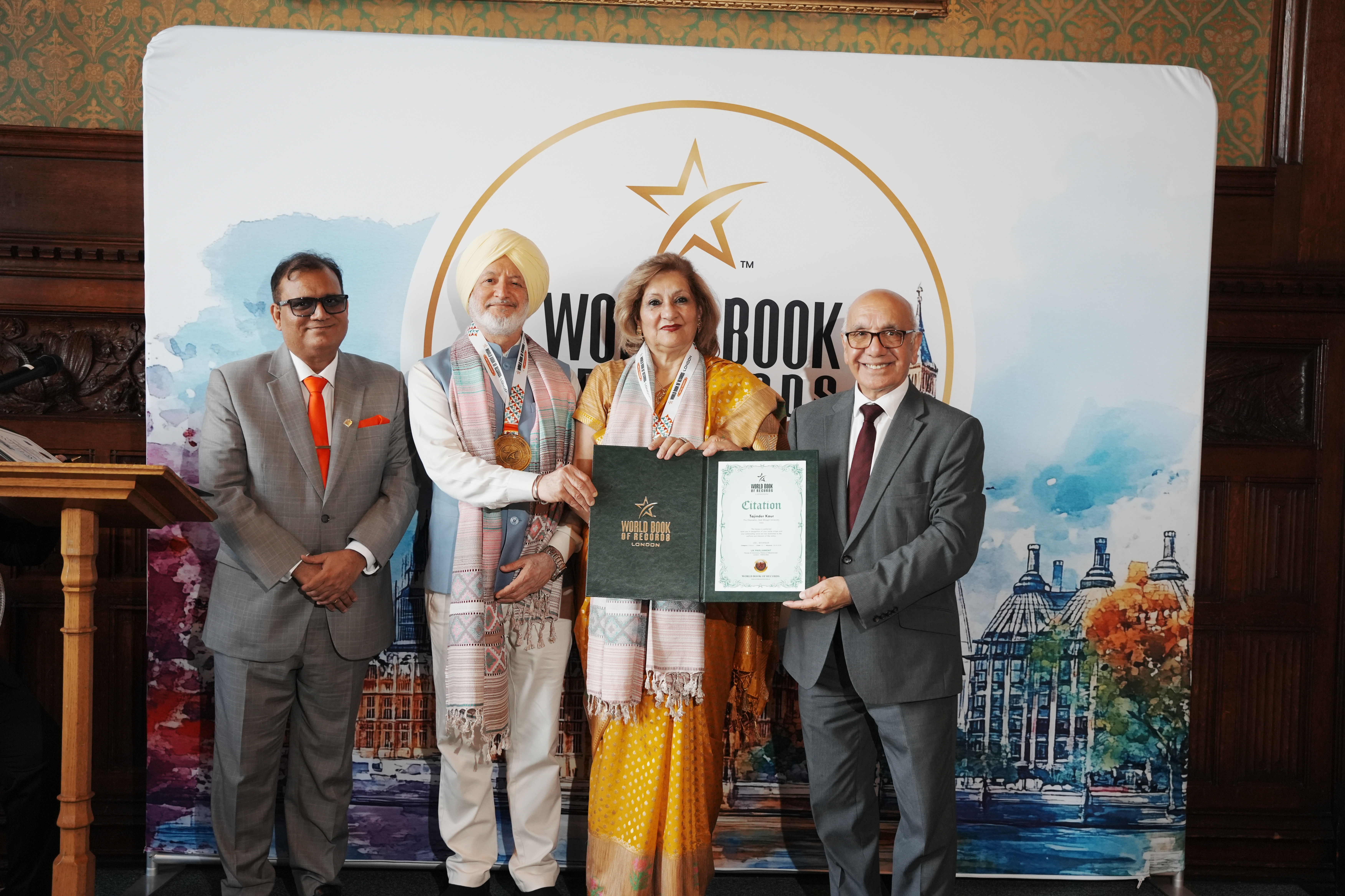 Dr. Tajinder Kaur honoured at World Book of Records 10th Summit and Award Ceremony at UK Parliament